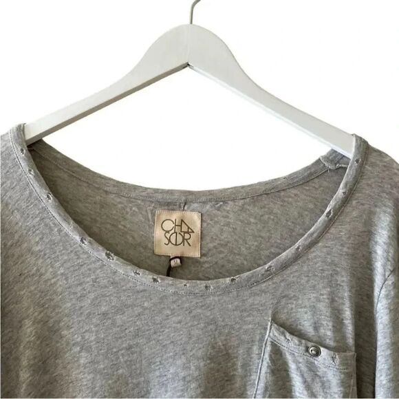 NWT Chaser REVOLVE SCOOP NECK W/ POCKET Long Sleeves Heather Gray  Top SZ M - Picture 2 of 10